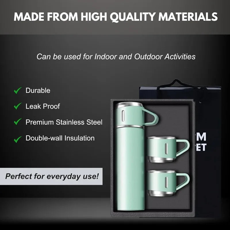 Stainless Steel Vacuum Flask Set, 500ml With 2cups (Random Color)