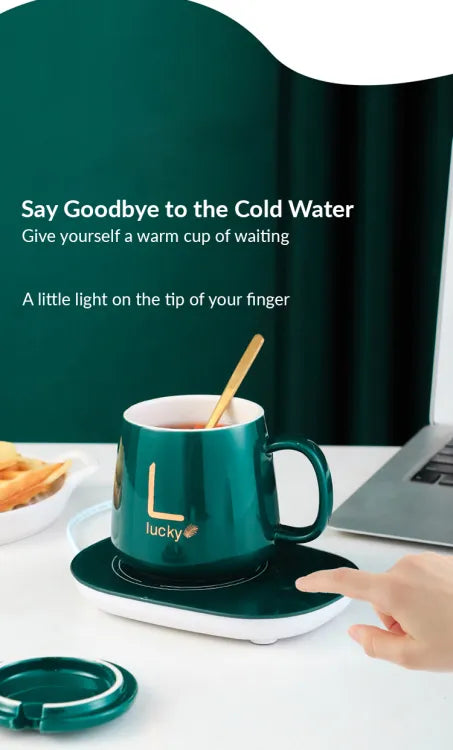 Green Ceramic Mug with Auto Heating Pad – Keep Your Coffee Warm