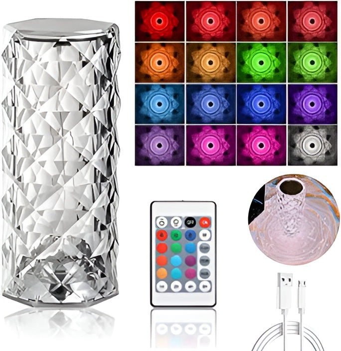 16 Colors Diamond Rose Crystal Lamp Bedside Acrylic Table Lamp | Led Diamond Touch Lamp With Remote