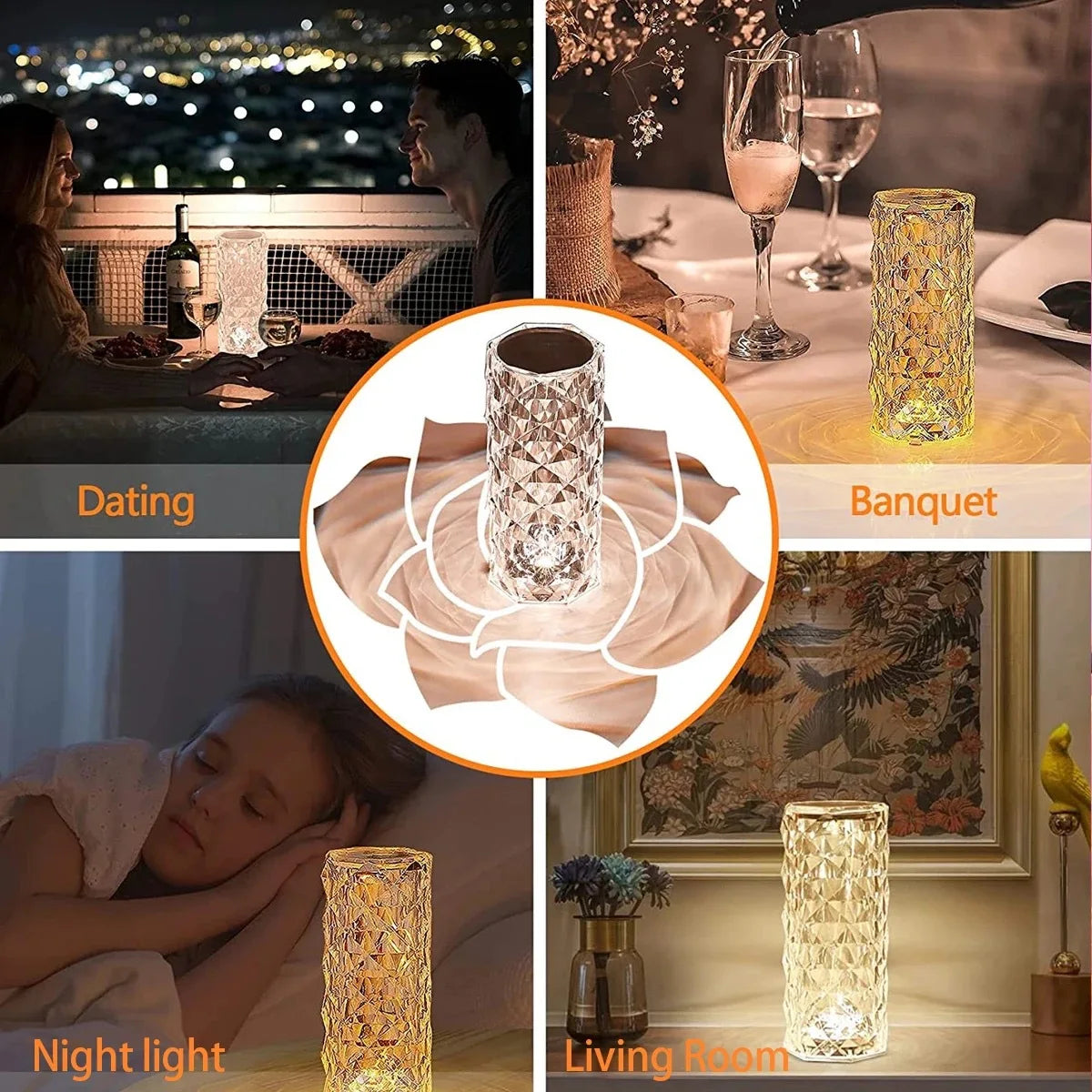 16 Colors Diamond Rose Crystal Lamp Bedside Acrylic Table Lamp | Led Diamond Touch Lamp With Remote