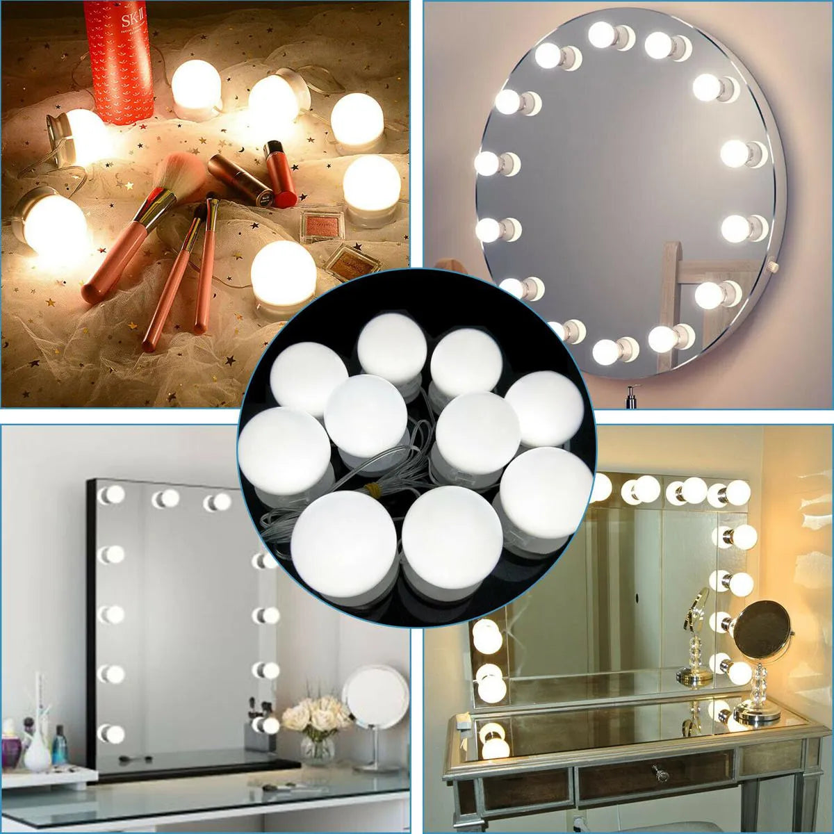 Vanity Mirror Lights - USB Vanity Lights Makeup Lighting 10 Dimmable Light Bulbs - Hollywood Style LED Vanity Mirror Lights Kit for Makeup - Table Bathroom Dressing Room