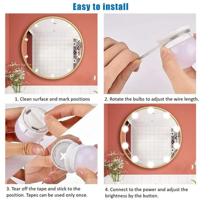 Vanity Mirror Lights - USB Vanity Lights Makeup Lighting 10 Dimmable Light Bulbs - Hollywood Style LED Vanity Mirror Lights Kit for Makeup - Table Bathroom Dressing Room