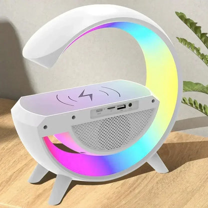 BT- 3401 Multi-functional LED Clock Display Speaker G Lamp | LED wireless charging speaker, G-shaped speaker light, Bluetooth Mp3 player, night light and alarm clock, for living room