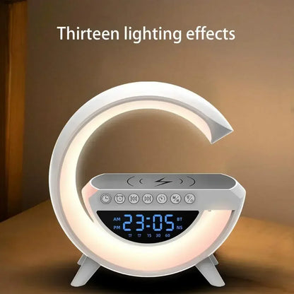 BT- 3401 Multi-functional LED Clock Display Speaker G Lamp | LED wireless charging speaker, G-shaped speaker light, Bluetooth Mp3 player, night light and alarm clock, for living room