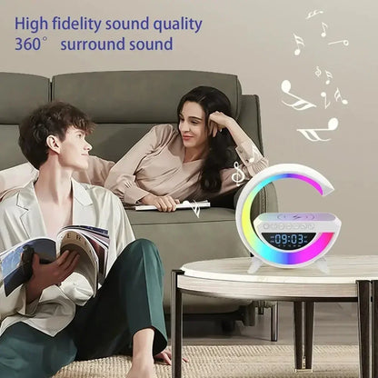 BT- 3401 Multi-functional LED Clock Display Speaker G Lamp | LED wireless charging speaker, G-shaped speaker light, Bluetooth Mp3 player, night light and alarm clock, for living room