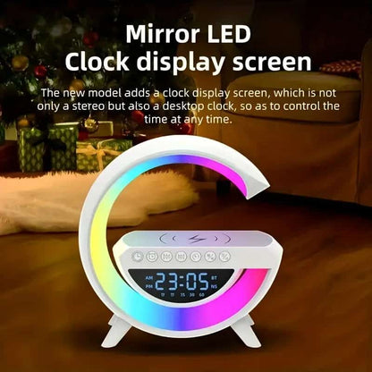 BT- 3401 Multi-functional LED Clock Display Speaker G Lamp | LED wireless charging speaker, G-shaped speaker light, Bluetooth Mp3 player, night light and alarm clock, for living room