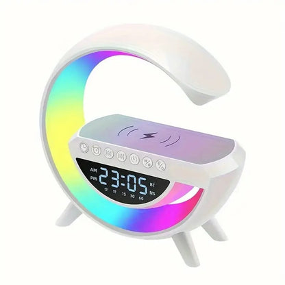 BT- 3401 Multi-functional LED Clock Display Speaker G Lamp | LED wireless charging speaker, G-shaped speaker light, Bluetooth Mp3 player, night light and alarm clock, for living room