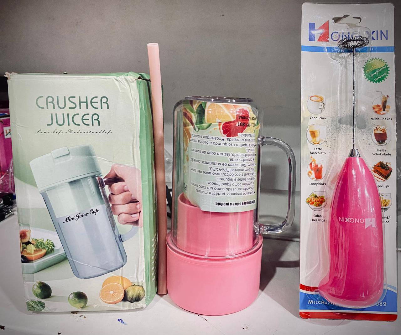 Deal pack of 2 - Electric Straw Juicer (500ml) and Coffee Beater (Random Color)