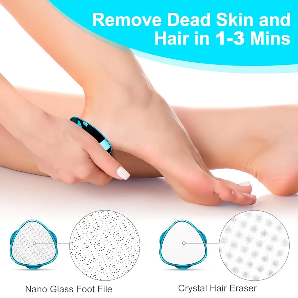 2 in 1 Double-Sided Nano Glass Callus Remover & Crystal Hair Eraser – Safe & Quick Foot File, Dead Skin & Hard Callus Remover, Painless Epilator for Women, Portable Pedicure Tool (Random Color)