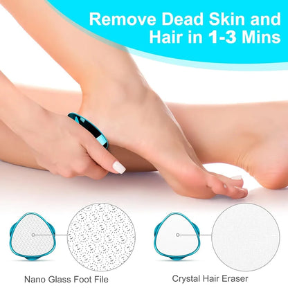 2 in 1 Double-Sided Nano Glass Callus Remover & Crystal Hair Eraser – Safe & Quick Foot File, Dead Skin & Hard Callus Remover, Painless Epilator for Women, Portable Pedicure Tool (Random Color)