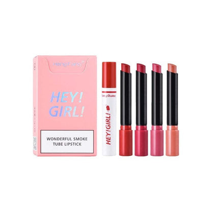 Heng Fang Hey Girl Lipstick Pack of 4 – Original Velvet Matte Lipsticks with Long Lasting Colors